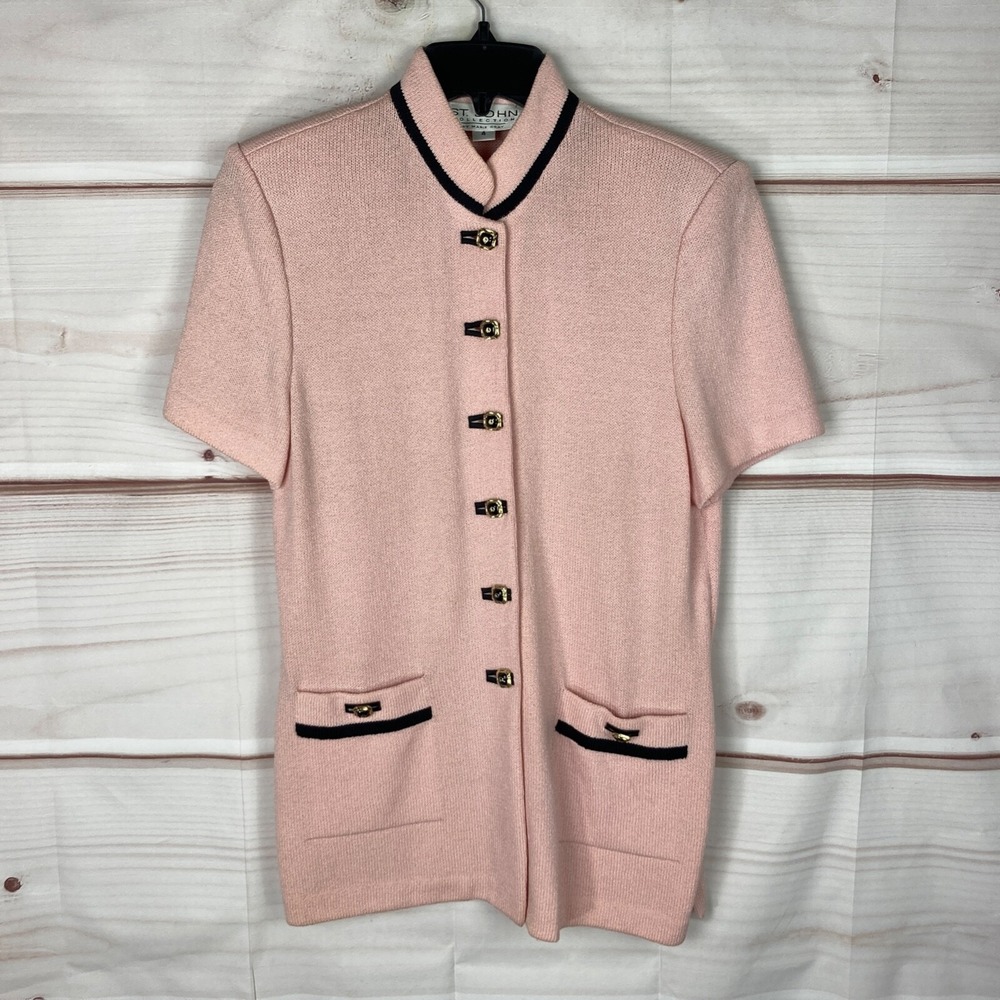 St. John Collection Jacket Womens 4 Pink Button Up Short Sleeve Santana Knit